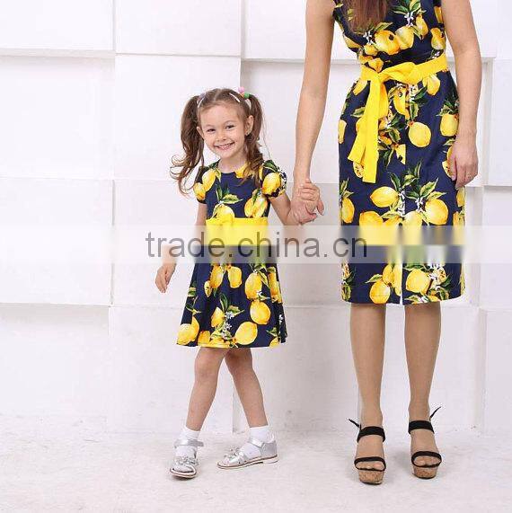 Lemon Print Cotton Mother Daughter Matching Dress Summer Dresses Midi Mommy And Me Outfit