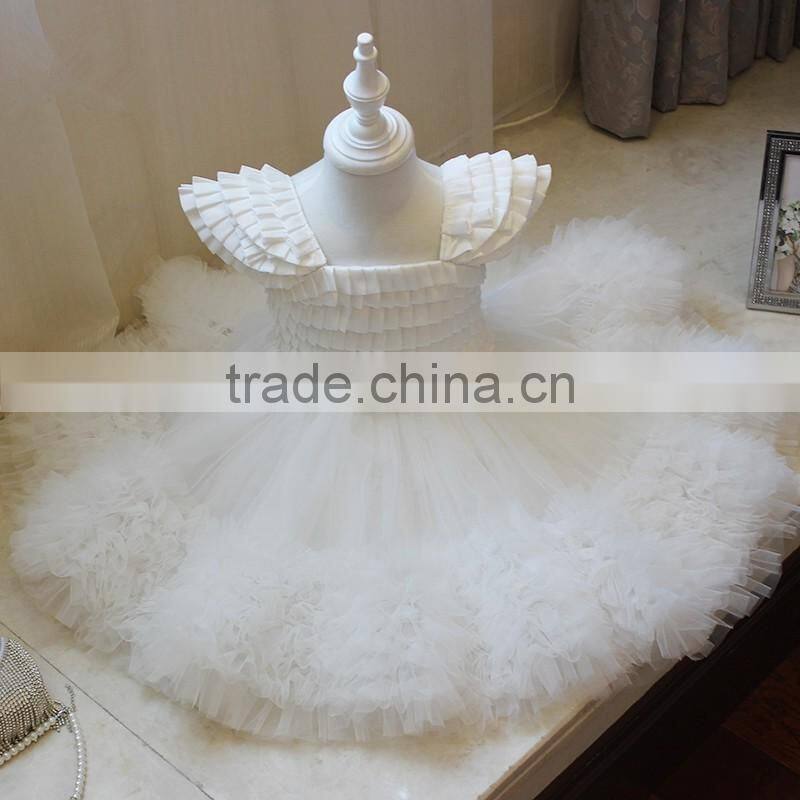 Baby Frock Design Pictures Little Princess White Flutter Sleeve Tutu Dress Toddle Girls Flower Dress