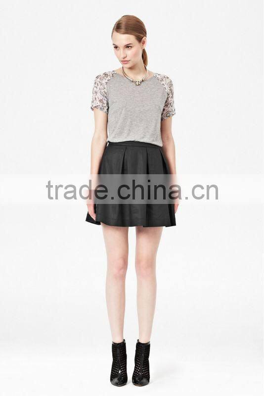 100% Viscose Jersey T-Shirt Top with Printed Chiffon Sleeve