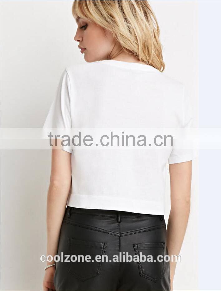 100% Cotton crew neck cropped cut graphic tee women custom t-shirt