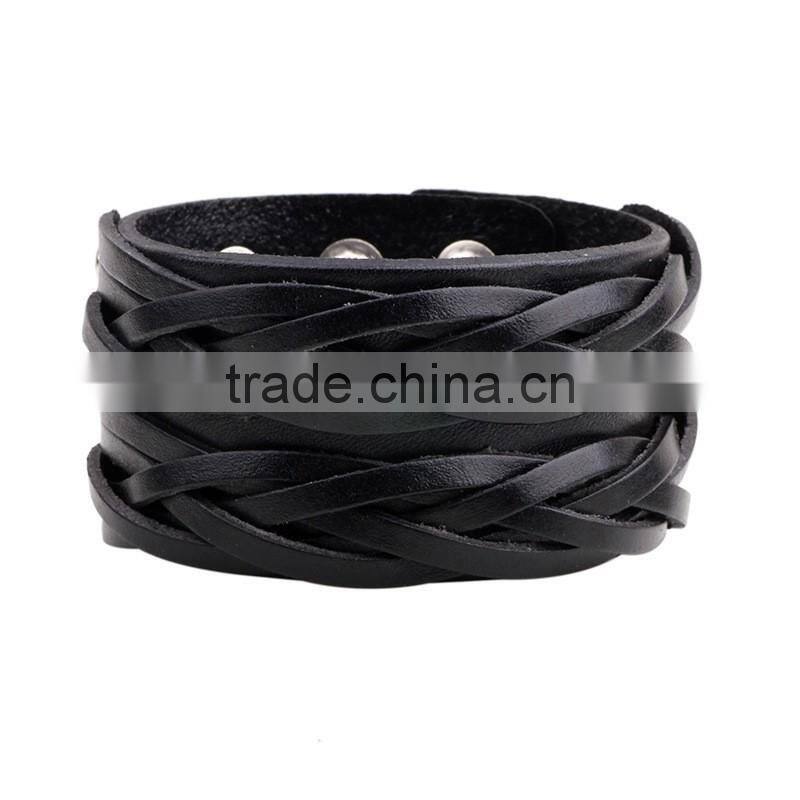 Punk Braided Leather Wide Cuff Bracelets for Unisex Jewelry Accessories Wristband