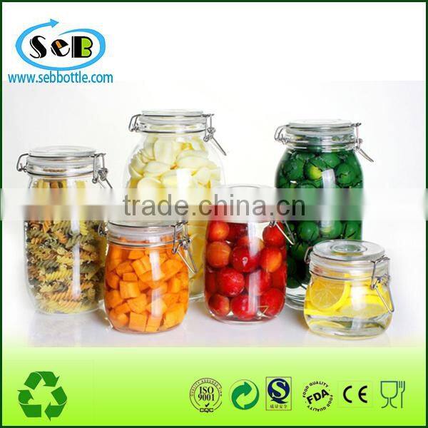 Big glass storage jar mason jar food canister with lock lid
