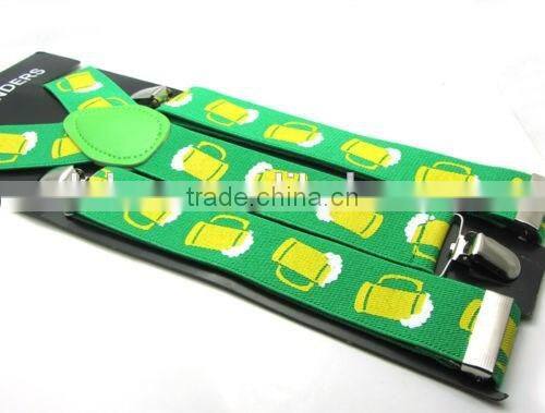 Women's/Men's Adjustable Clip-on Unisex 3.5cm Suspenders Green Yellow Deutsch Wein und Bier-Festivals 2016