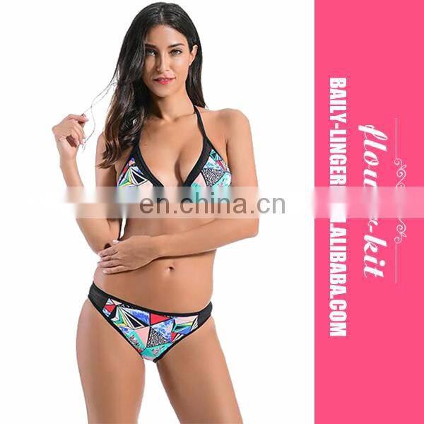 Women Summer Beachwear Sexy Printed Deep V Backless Push-up Bikini Set Swimming Suits