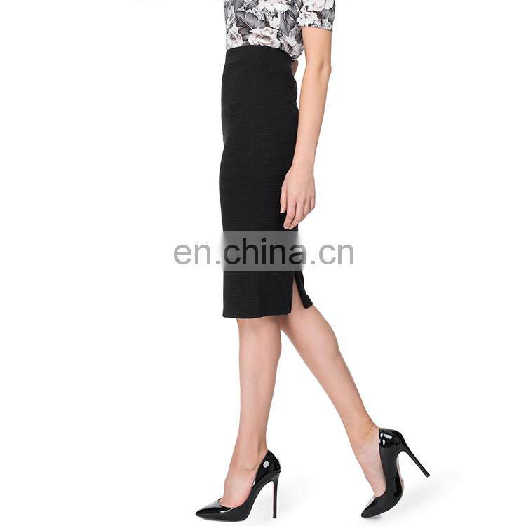 Black Knee Length Fitted Mature Women Skirt