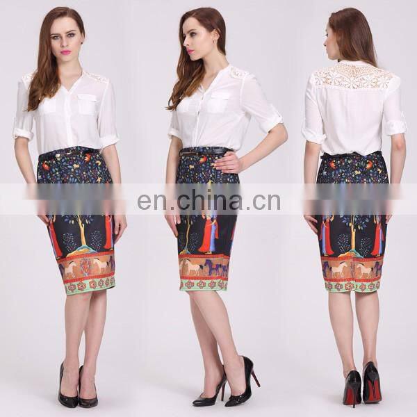250gsm factory price printing patterns black pencil skirt
