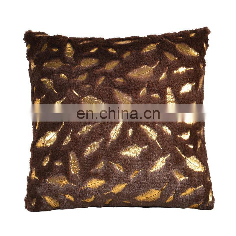 Home Decorative velvet Cushion Cases Fur with Gold Leaves throw Pillow cover Farmhouse
