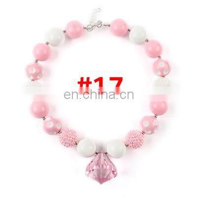 Valentine'sDay Baby Girl Necklace Kids Pink Chunky Bubblegum Beads Necklace Love Hear Pendants 35Styles