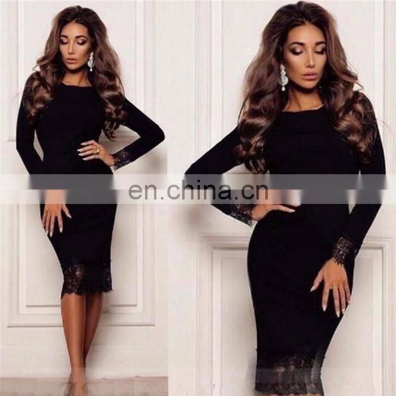 Velvet Dress Women Long Sleeve Lace Patchwork Party Dresses Elegant Bodycon Office Dress