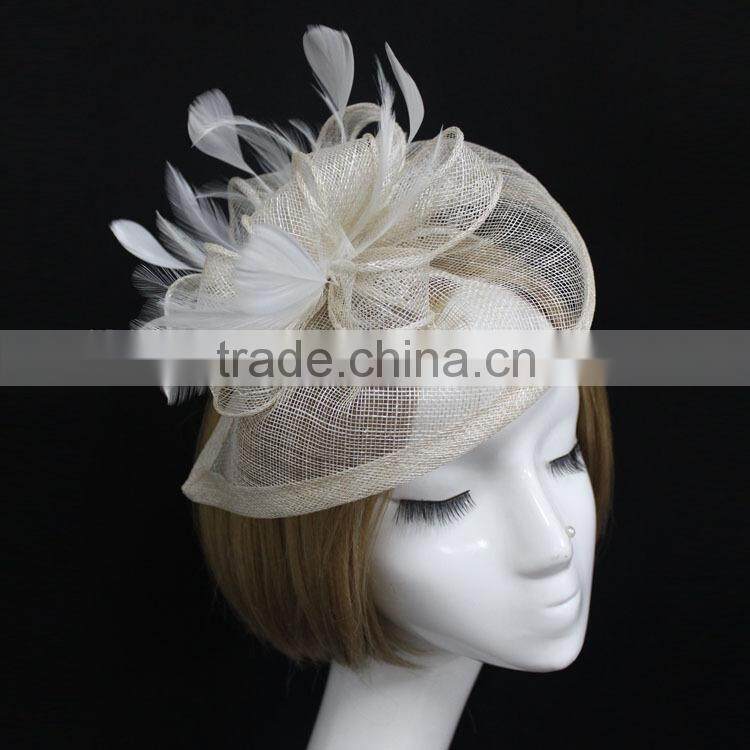 New Arrival Fashion Black Sinamay Base Fascinator Hat With Feather
