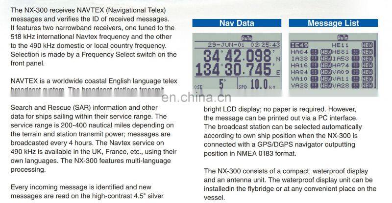 Marine electronics maritime navigation communication IMO GMDSS dual frequency FURUNO NX-300 NAVTEX navigational telex receiver