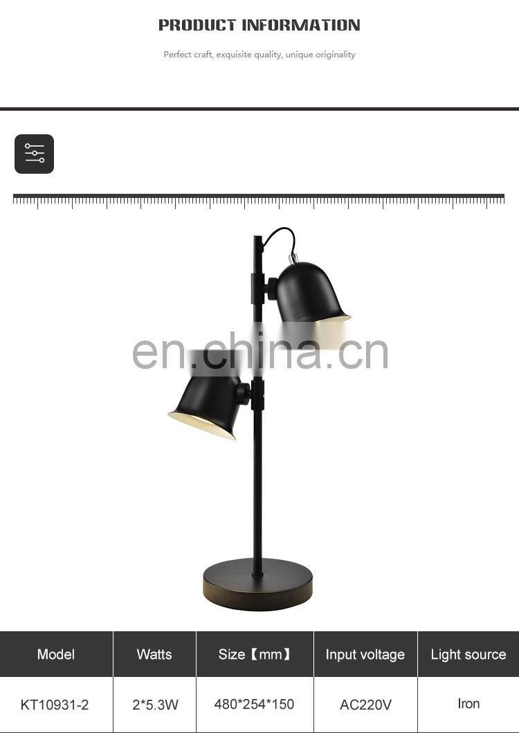 HUAYI Hot Selling Iron Lamp Body Double Light Indoor 10W Indoor Bedroom Office LED Table Lamp