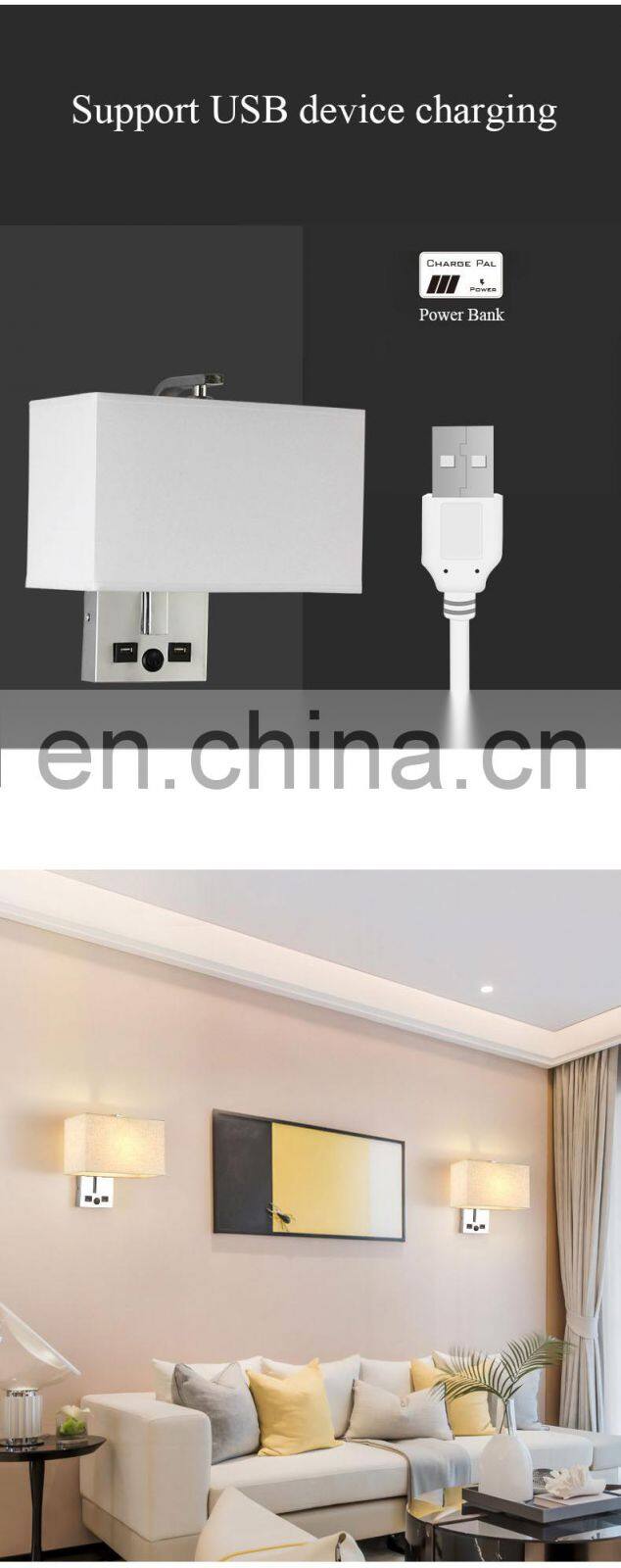 Modern Indoor Luxury Decorative Bedroom Light Bedside USB LED Wall Lamp With Wireless Charger