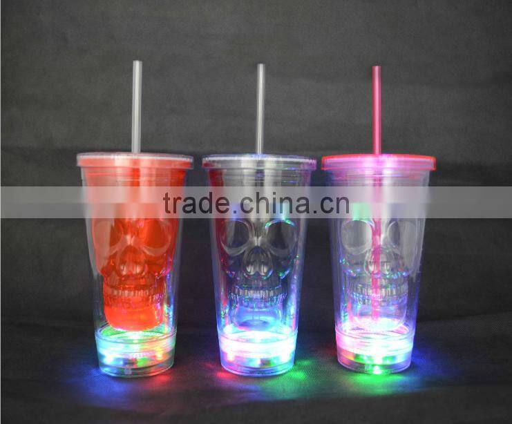 BPA free Acrylic double wall 16 oz tumblers with straw and LED light FDA standard PVC or paper insert mugs