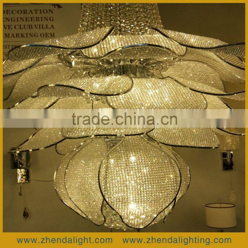 Decorative Fashion Lotus Flower Shape K9 Crystal Pendent Hotel Lobby Chandelier