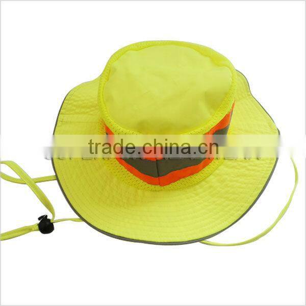 Fluorescent fabric mesh large brim safety hats with reflective strip