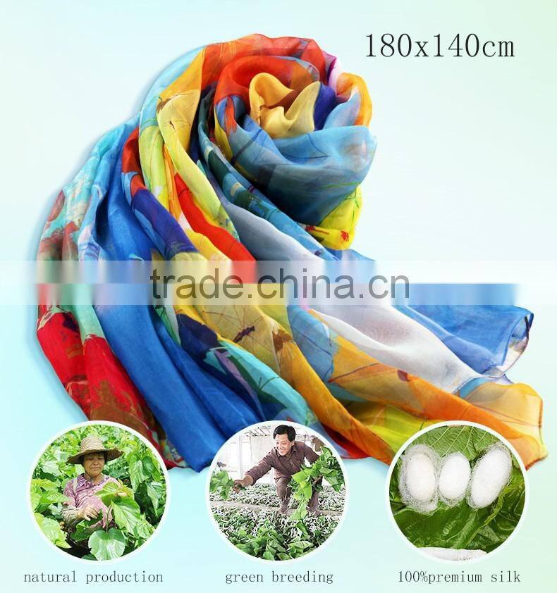 factory OEM New Fashion Accessories Female digital printed silk scarf, 100%silk chiffon scarf shawl ,hangzhou silk scarf bandana