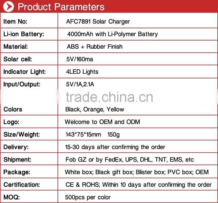 2015 hot products abs outdoor 2 years warranty fast chargeing universal solar waterproof power bank