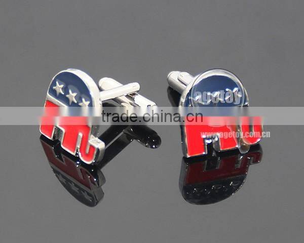 Elephant Shaped United States Vote Election Souvenir Customize Logo Zinc Alloy Metal Enamel Engrave Cufflinks