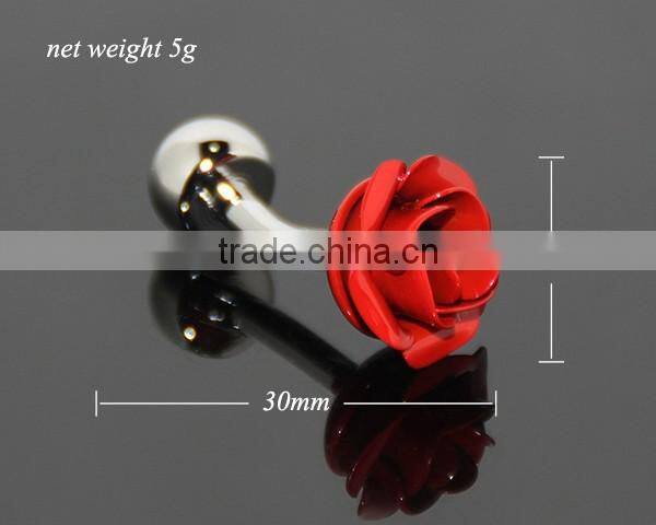 3D Red Rose Shaped Sleeve Shirt Enamel Cuff Links For Party Fashion Alloy Silver Metal Souvenir Wedding Cufflinks