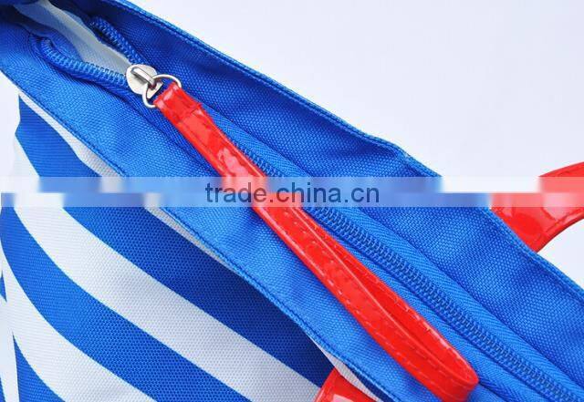 Promotional custom leisure stripe tote bag with PVC handle