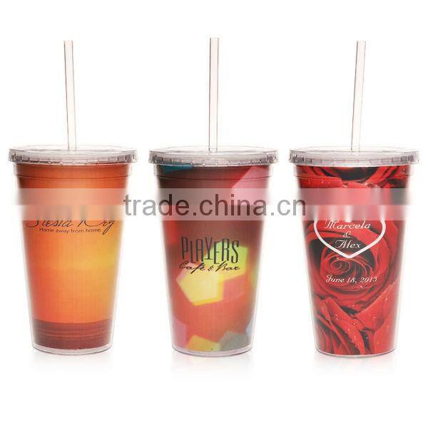 450ml/16oz BPA free plastic double wall tumbler with straw