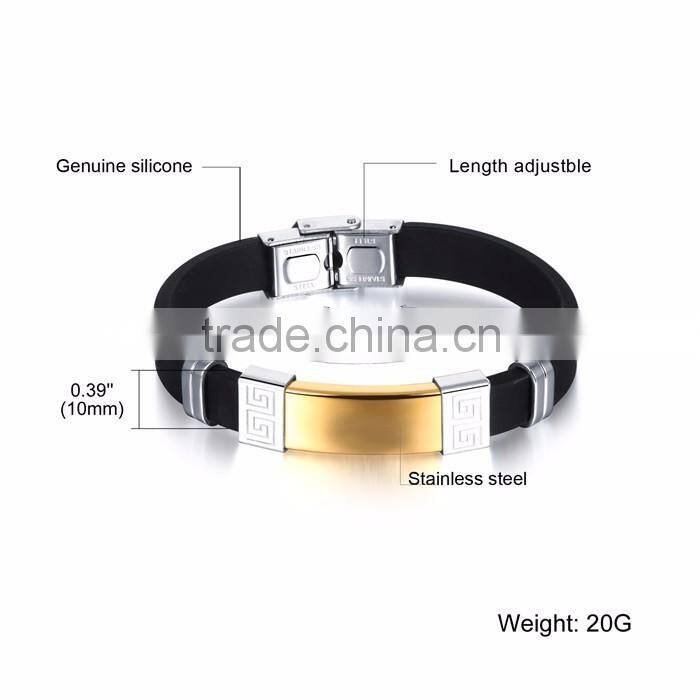 men jewelry stainless steel custom silicone bracelet single