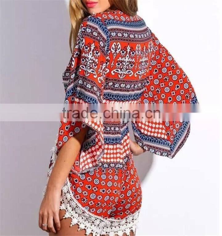 New Arrive Wholesale Customaize Free Size Sexy Lace Trim Beach Kaftan