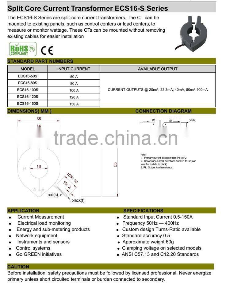 Factory Price UL CE Split Core CT, Split Core Current Transformer, Clamp-On Current Transformer