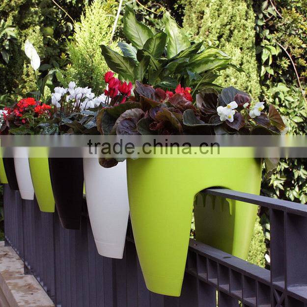 new product Plastic baluster flowerpot balcony planter, Railing Planter