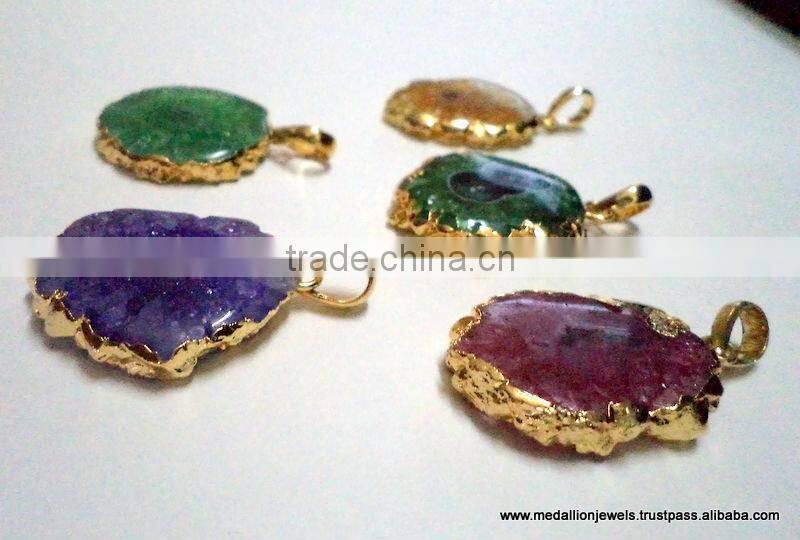 Agate Slice Vermeil Plated Fashion Jewelry Druzy Pendants