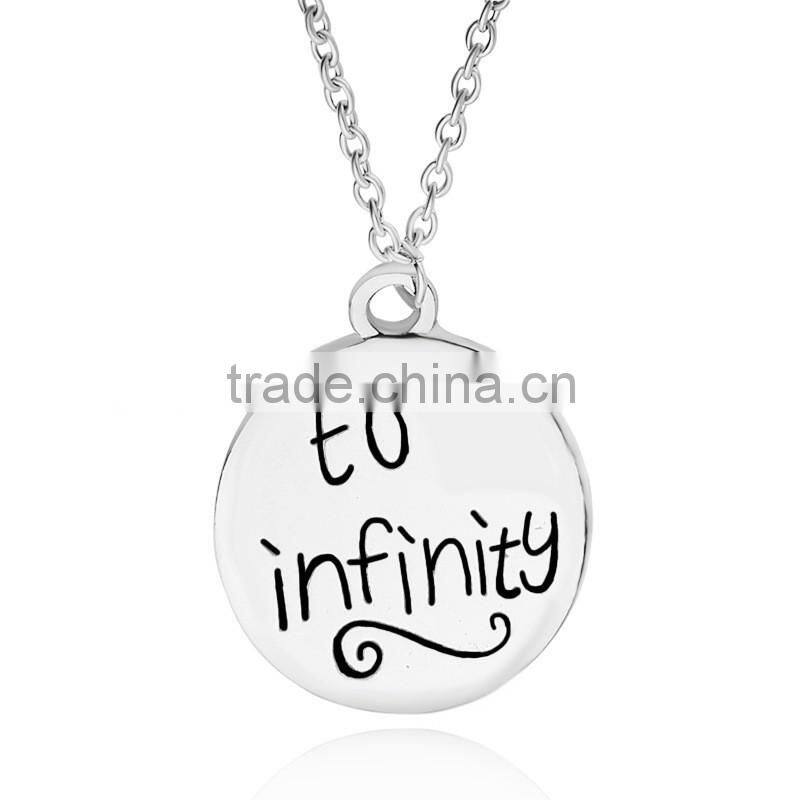 Latest design fashion hot selling to infinity & beyond engraved disc letter custom pendant necklace