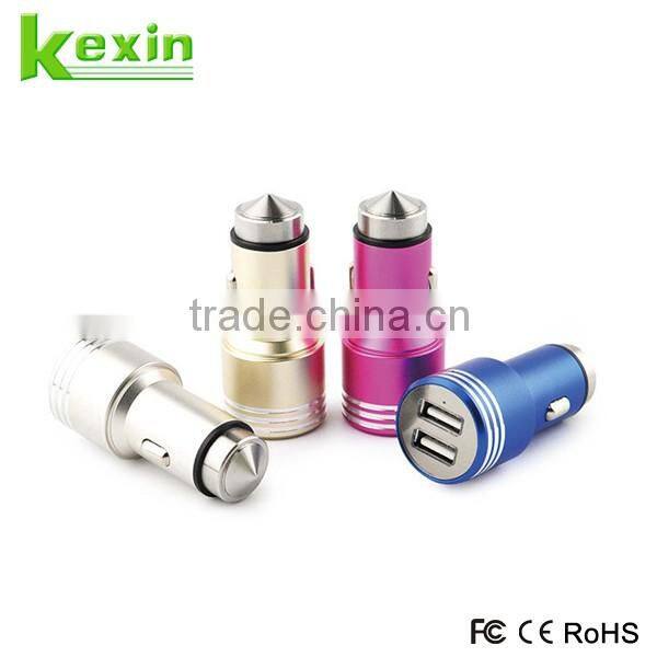 Whoesale Smart Mini Safety Hammer Car Charger with 2 port, Portable 12V Micro USB Adaptor for Charging