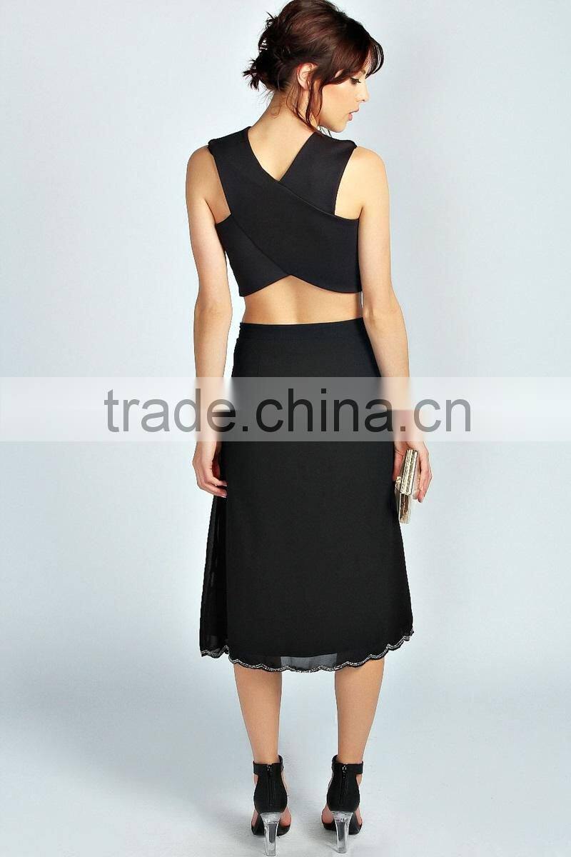 Beaded Scalloped Hem Long Office Skirts