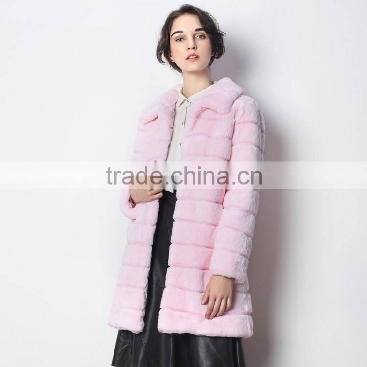 Genuine Pink Rex Rabbit Fur Coat for Elegant Woman