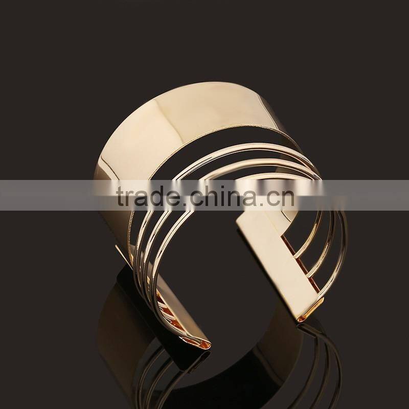 High Quality Women Europe and America Exaggerate Gold Metal Weave Bracelet Wide Bangles Fine Jewelry Cuff Bracelets