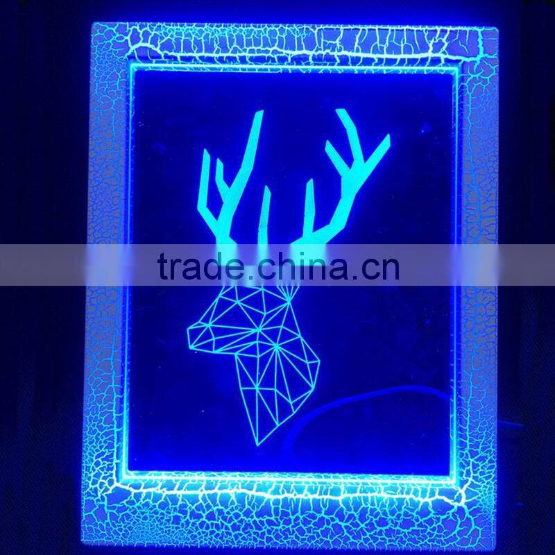 Creative Christmas Decoration Gift 3D Deer Photo Frame LED 7 Colors Flashing Desk Night Light