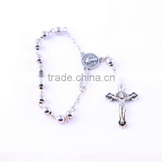 Jerusalem Round Silver Bead Catholic Rosary
