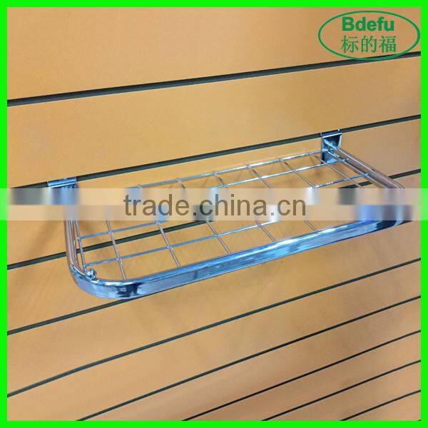 Retail metal grid panel clothing display shelf