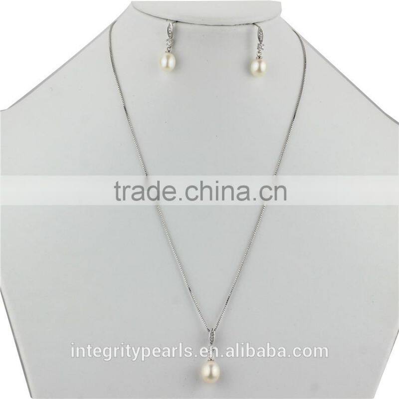 Fashion elegant nice design Natural Pearls 925 Sterling Silver pearl set For Women Gift