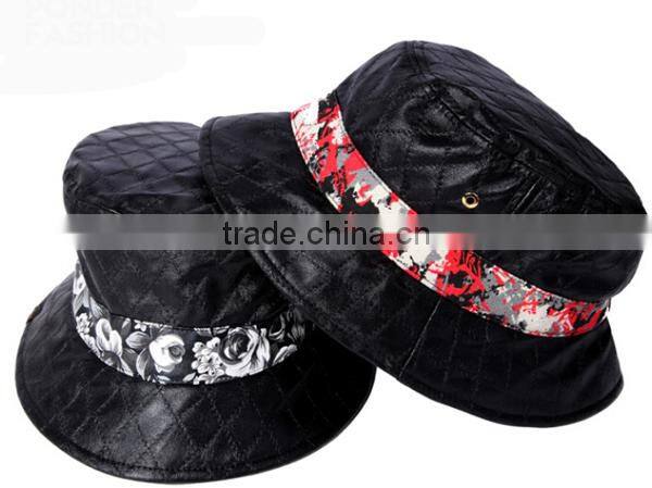 2014 qulited leather embroidery bucket boonie custom hat wholesale