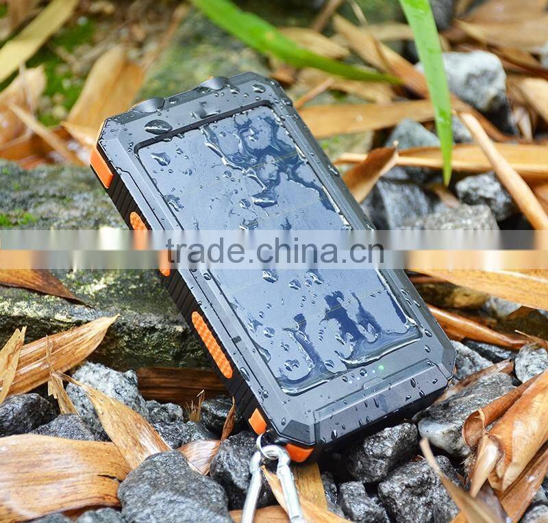 2016 New IP68 waterproof solar power bank charger 10000mah with dual led lamp and compass