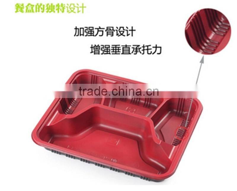 Red color Disposable food containers wholesale takeaway microwave PP food container 4-compartment box