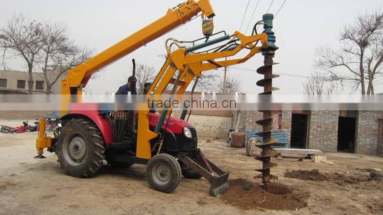 Hydraulic digging machine with 5 ton crane mounded on 100HP tractor for digging pole hole