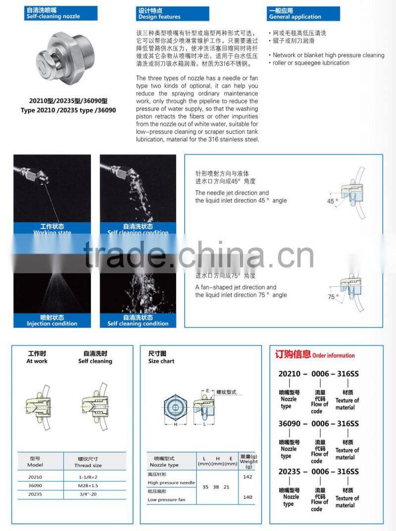 Papermaking Self-cleaning industrial spray nozzle