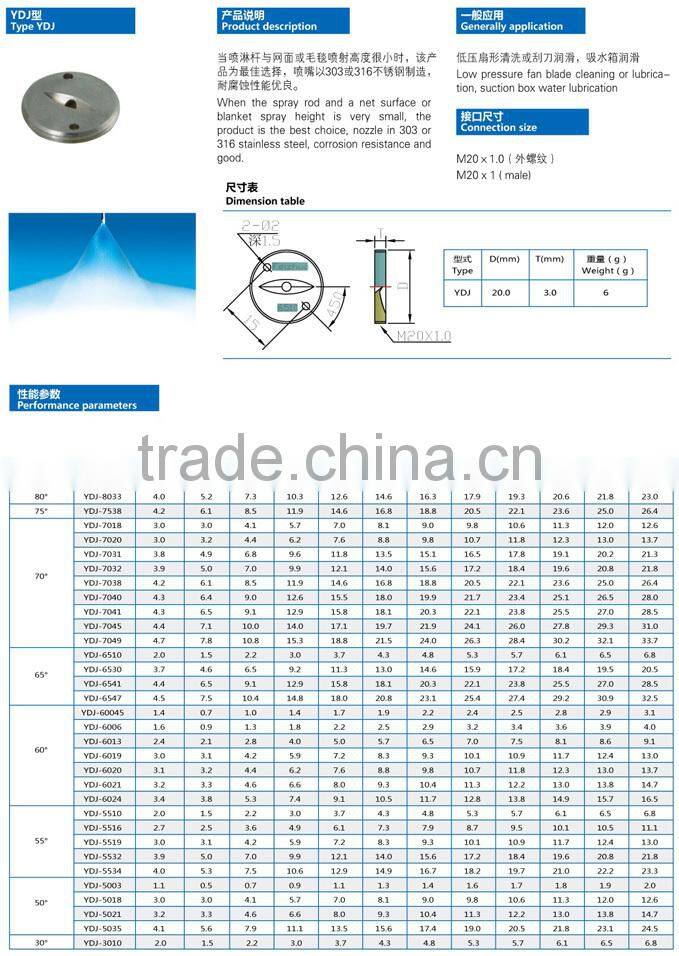 YDJ low pressure flat fan nozzle