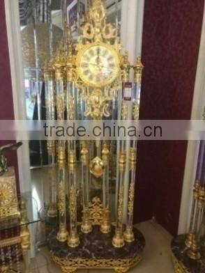 Magnificent Cast Metal Floor Clock, Bright Gold Gilt Finished Floor Standing Clock, 24K Gold Plated Floor Clock