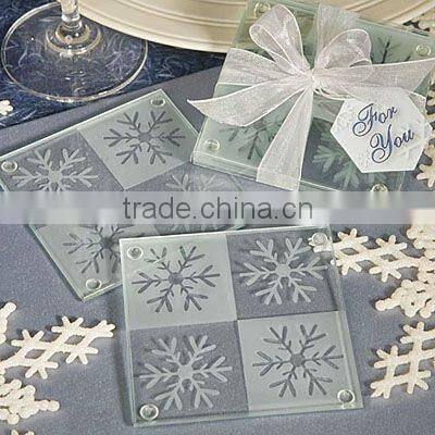 engraved snowflake personalized glass coaster on sale
