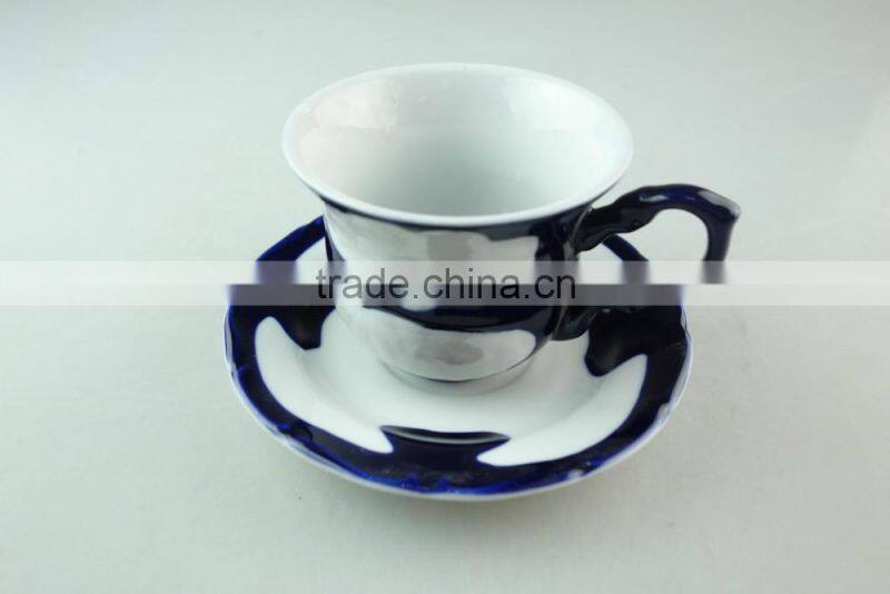 stock wholesale porcelain coffee tea set tableware cup and saucer with blue glaze