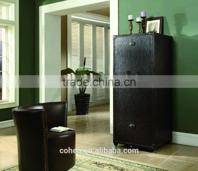 Top quality American design retro vintage style top grain Leather/PU storage wine cabinet for livingroom furniture